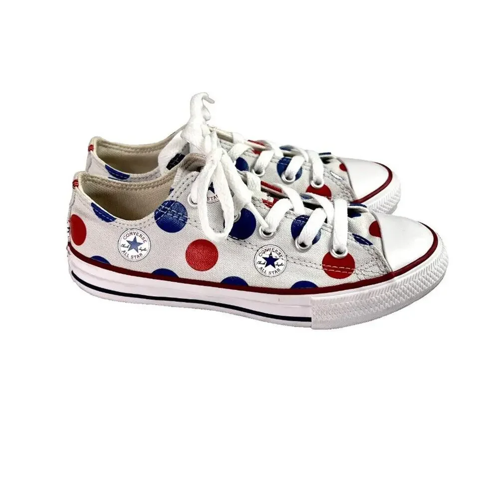 Converse All Star Sneakers Shoes Kids US 1 Blue Red Polka Dot ALL STAR Low Top